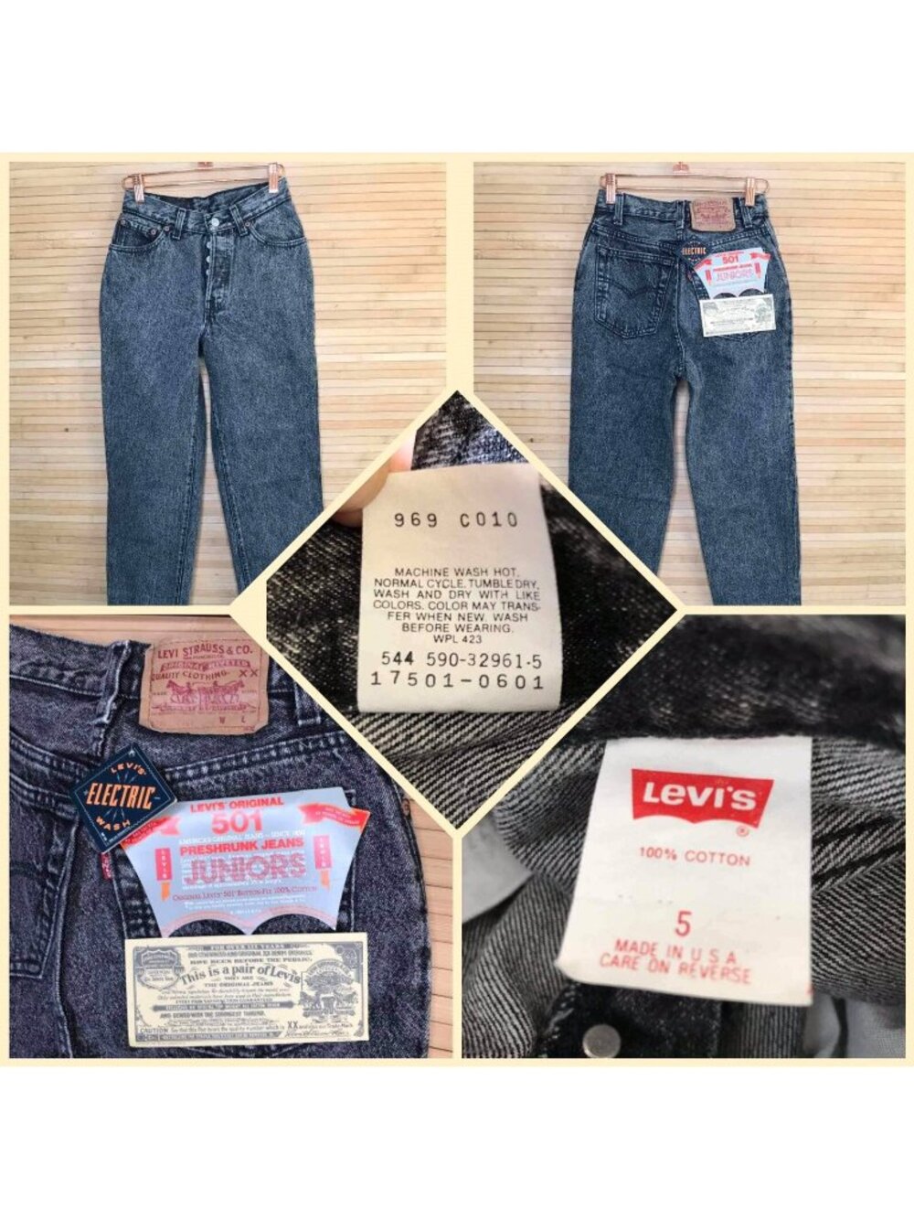 NOS VTG Levi's 501 Jeans juniors Sz 5 Black Button Fly 1990 electric USA 23x30